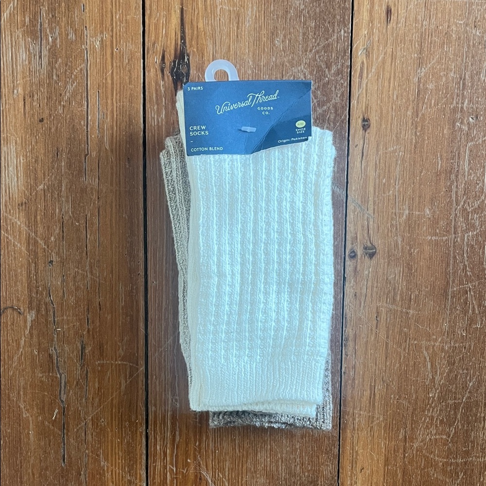 3 pair Bundle Universal Thread Cream and Tan Crew Socks